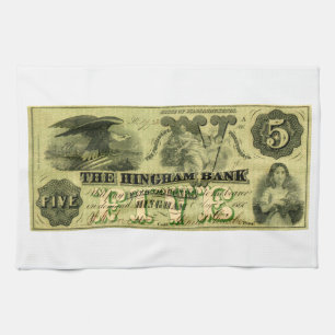 1860 Hingham Massachusetts Fünf-Dollar-Note Geschirrtuch