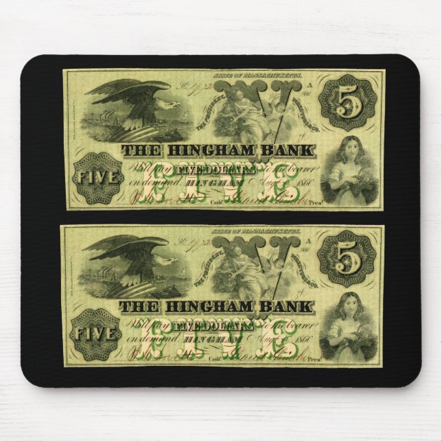 1860 Hingham Massachusetts Fünf-Dollar-Note Mousepad (Vorne)