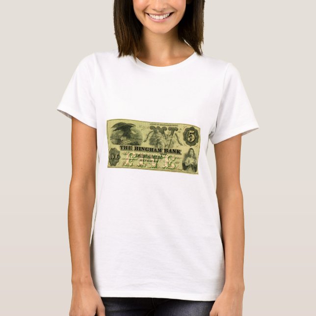 1860 Hingham Massachusetts Fünf-Dollar-Note T-Shirt (Vorderseite)