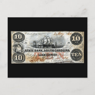 1860 South Carolina Zehn Dollar Note Postkarte