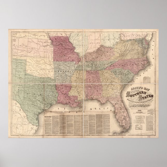 1862 Karte der südlichen Staaten Amerikas Poster (Vorne)