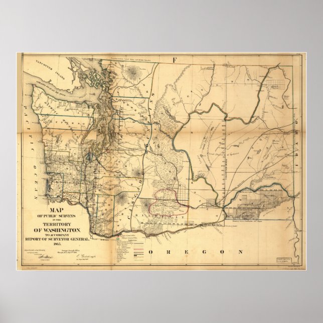1865 Map of Washington Territory (Staat) Poster (Vorne)
