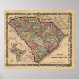 1865 South Carolina Karte Poster