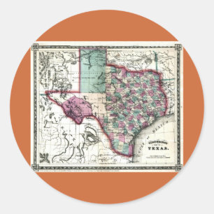 1866 Antiquarian Map of Texas by Schönberg & Co. Runder Aufkleber