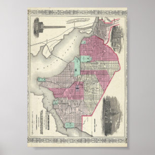 1866 Johnson-Karte von Washington D.C. Poster