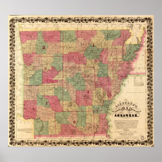 1866 Karte von Arkansas Poster (Vorne)