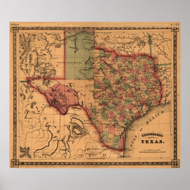 1866 Karte von Texas Poster (Vorne)