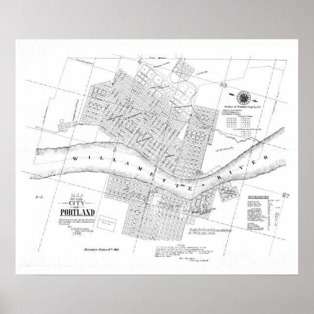 1866 Stadt Portland, Oregon Karte Poster (Vorne)
