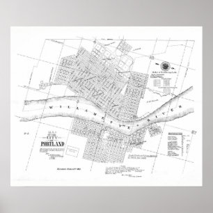 1866 Ville de Portland, Oregon carte poster