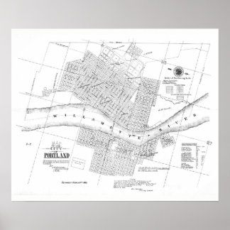 1866 Ville de Portland, Oregon carte poster