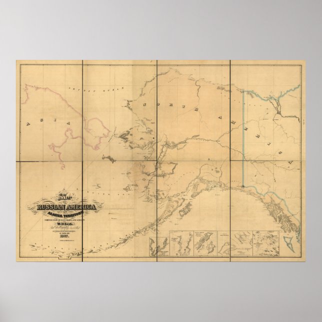 1867 Map Russian America Alaska Territory Poster (Vorne)