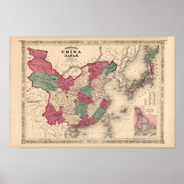 1868 Karte - Johnsons China und Japan Poster (Vorne)