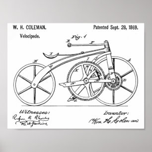 1869 Kettenloses Fahrrad-Patentkunstzeichnungsdruc Poster