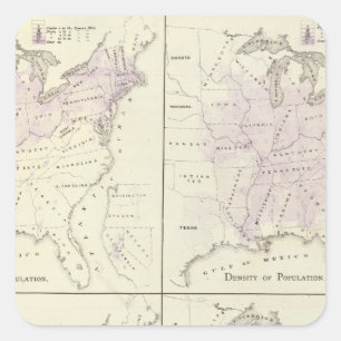 1870 United Staaten Census maps Quadratischer Aufkleber