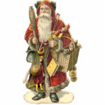 1870 Weihnachtsmann mit Spielzeugkorb Freistehende Fotoskulptur<br><div class="desc">Dies ist ein digital erweiterter Ausdruck eines antiken 1870 Chromolithographie des Weihnachtsmanns,  der einen Korb voller Spielzeuge trägt.</div>