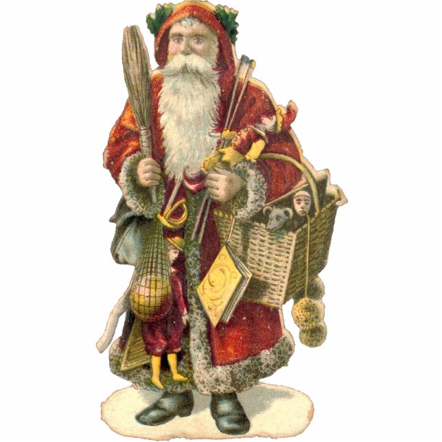 1870 Weihnachtsmann mit Spielzeugkorb Freistehende Fotoskulptur (Vorne)