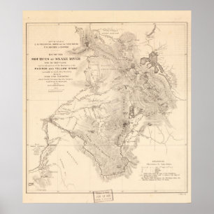 1870's Map Sources of Snake River Wyoming Idaho Poster