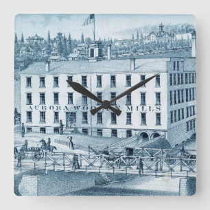 1871 Aurora Illinois Woolen Mills Quadratische Wanduhr