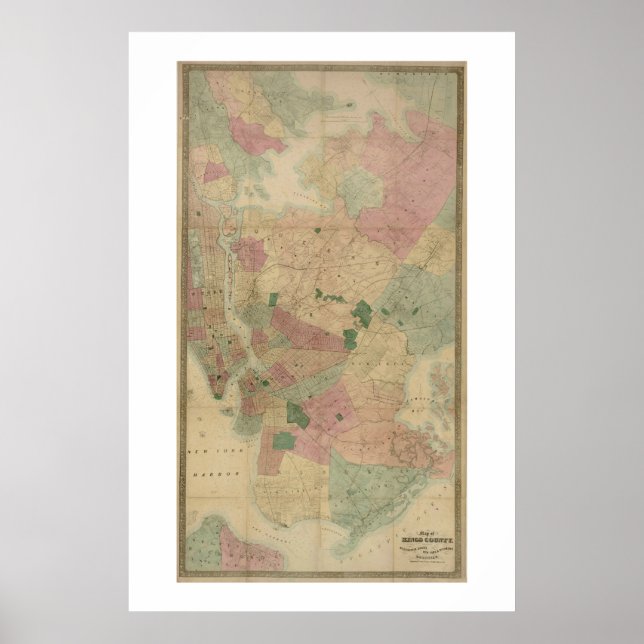 1872 Brooklyn Map - New York City, Queens Poster (Vorne)
