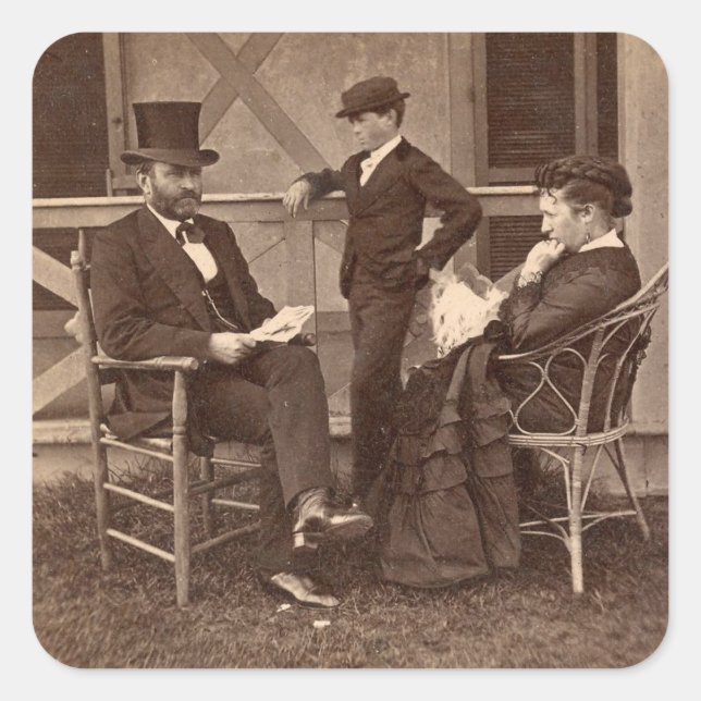 1872 Präsident Grant mit Familie in Hütte Quadratischer Aufkleber (Vorderseite)