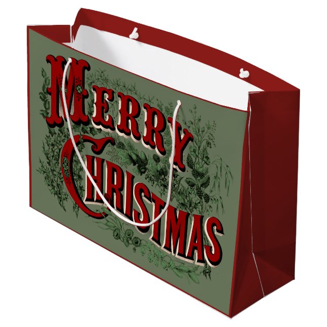 1876 Frohe Weihnachten Grün Große Geschenktüte (Rückseite Schrägansicht)
