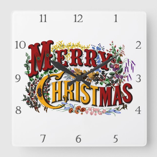 1876 Frohe Weihnachten Quadratische Wanduhr (Vorderseite)