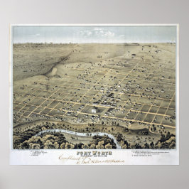1876 Karte von Fort Worth, TX Birds Eye View Poster