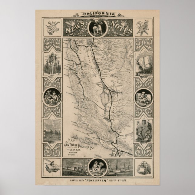 1876 Karte von Kalifornien Poster (Vorne)