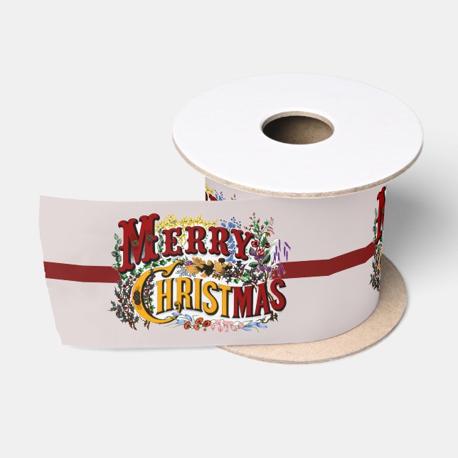 1876 Merry Christmas Colorful Satinband (Spule)