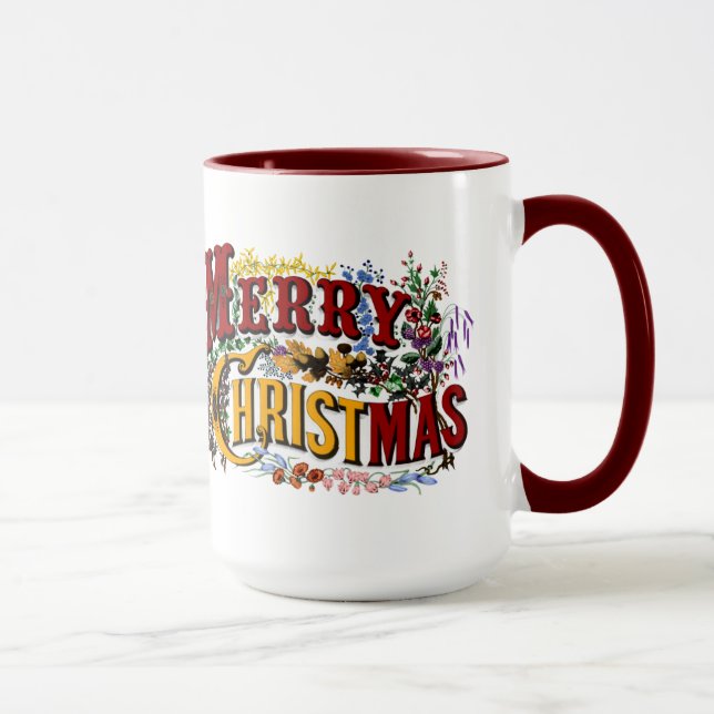 1876 Merry Christmas Colorful Tasse (Rechts)