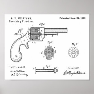 1877 Revolver Patent Kunst Zeichnung Druck Poster