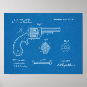 1877 Revolver Patent Kunst Zeichnung Druck Poster