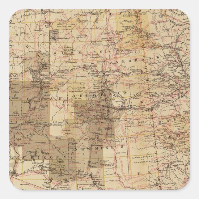 1878 Fortschrittsplan der Geografischen Erhebungen Quadratischer Aufkleber (Vorderseite)