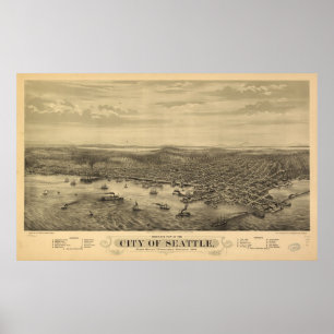 1878 Seattle, WA Birds Eye Panoramablick Karte Poster