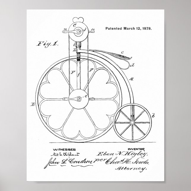 1878 Vintages Fahrrad-Patent Art Printwerbung Poster (Vorne)