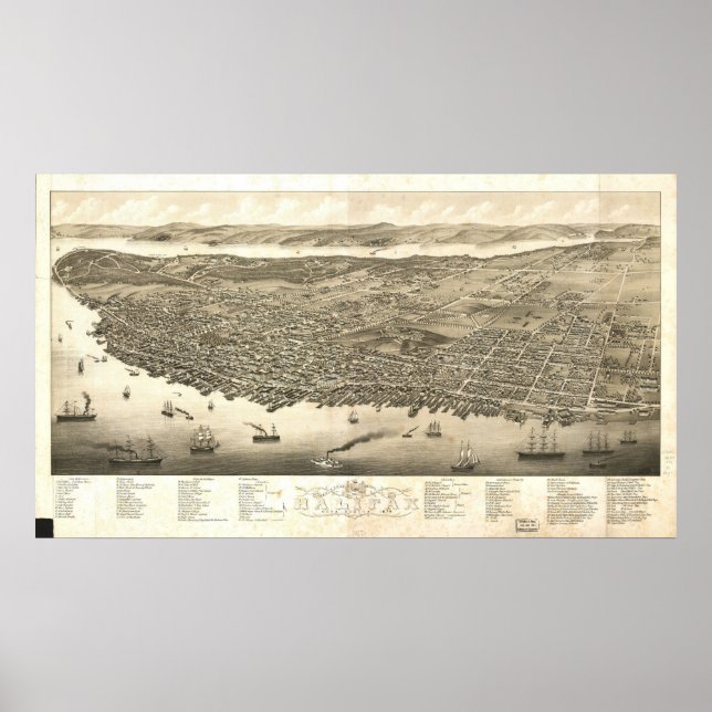 1879 Halifax, Nova Scotia Bird's Eye Panoramic Kar Poster (Vorne)