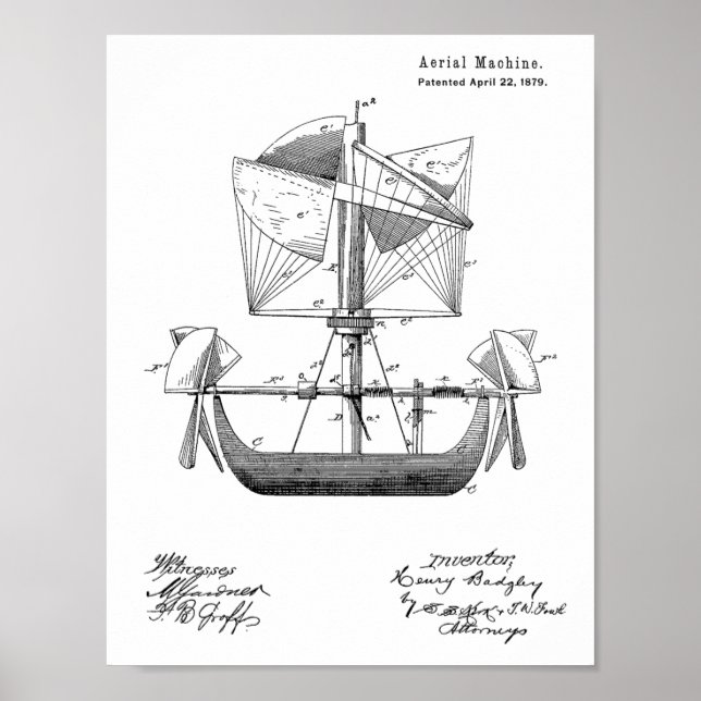 1879 Luftfahrzeug-Patent Zeichnend Druck Poster (Vorne)