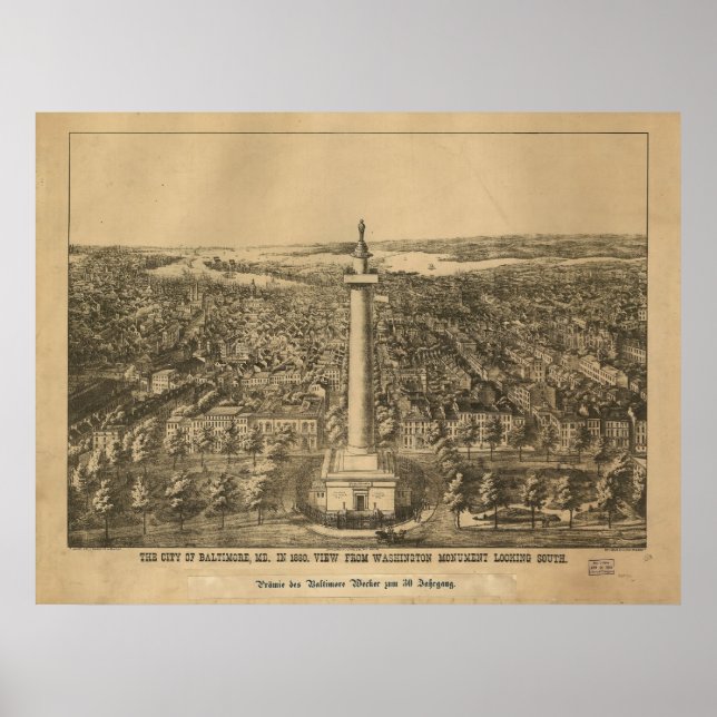 1880 Baltimore, MD Bird's Eye View Panorama Karte Poster (Vorne)