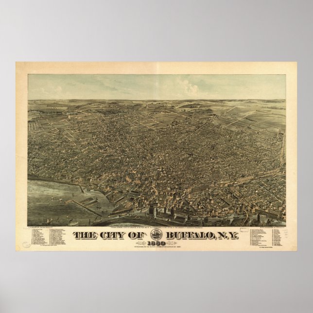 1880 Buffalo, NY Birds Eye View Panoramic Map Poster (Vorne)