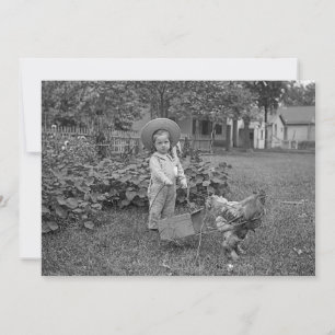 1880er Jahre Adorable Girl and Rooster Cart im Gar