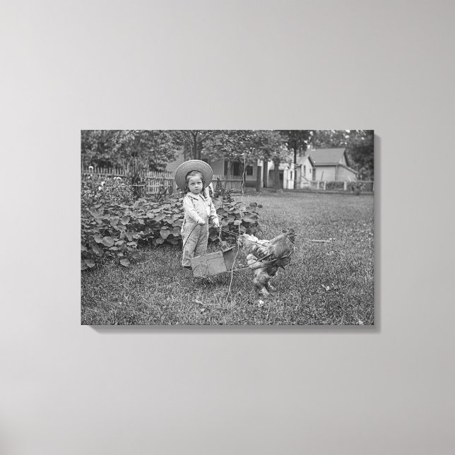 1880er Jahre Foto Girl in Garden Rooster Cart Leinwanddruck (Vorderseite)