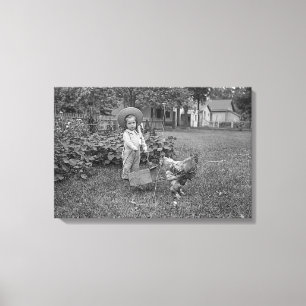 1880's Fotografie-Mädchen im Garten-Hahn-Wagen Leinwanddruck