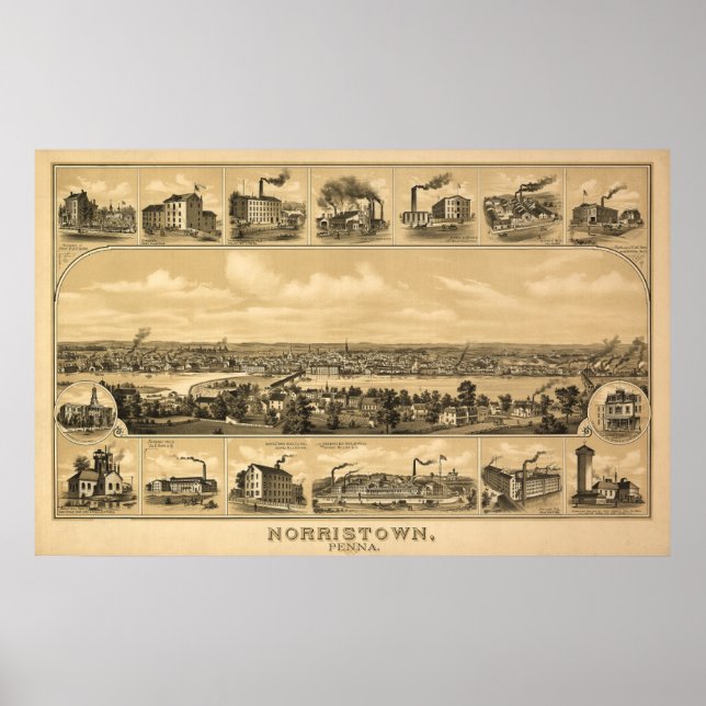 1881 Luftkarte Norristown PA Pennsylvania Poster (Vorne)