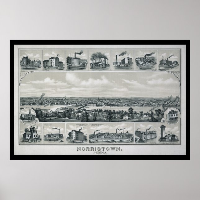 1881 Luftkarte Norristown PA Pennsylvania Poster (Vorne)