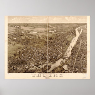 1881 Troja, NY Vogel-Augen-Ansicht-panoramische Poster