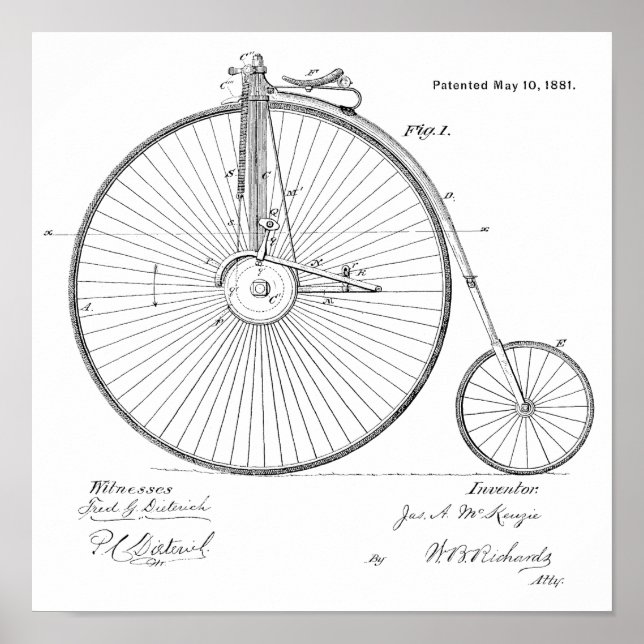 1881 Vintages Fahrrad-Patent Art Printwerbung Poster (Vorne)
