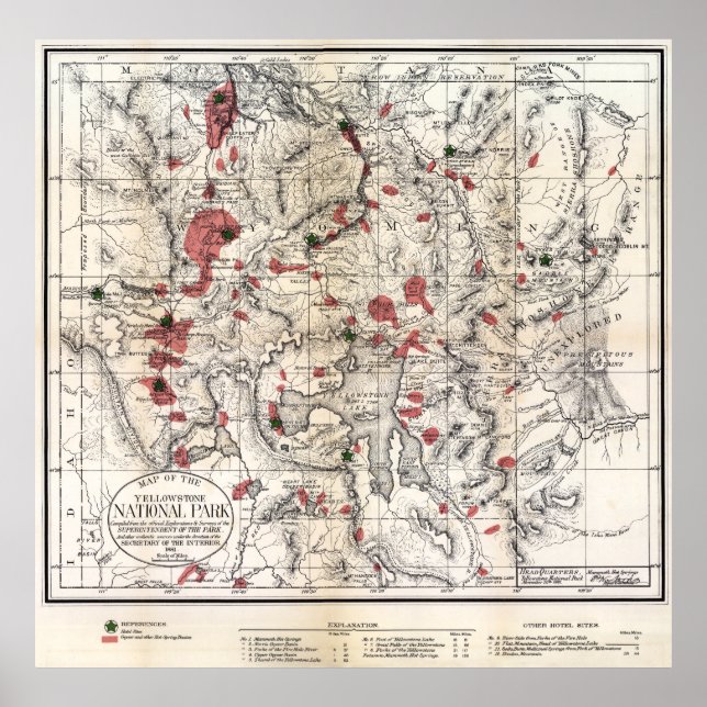 1881 YELLOWSTONE PARK MAP POSTER (Vorne)