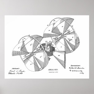 1882 Flugmaschinen-Flugzeug-Kunstzeichnung Druck Poster