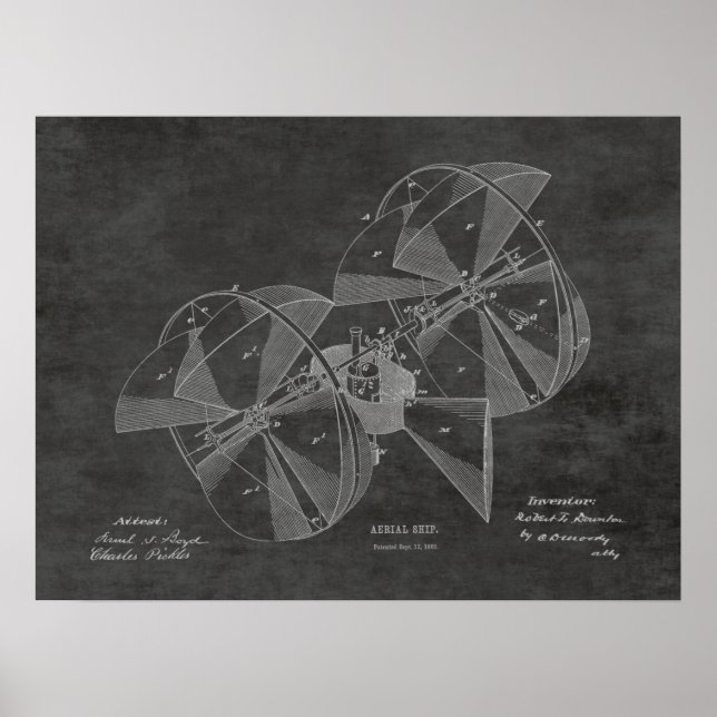 1882 Flugmaschinentatent Zeichnend Druck Poster (Vorne)