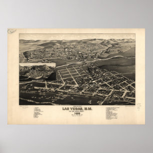 1882 Las Vegas, NM Birds Eye Panoramablick Karte Poster
